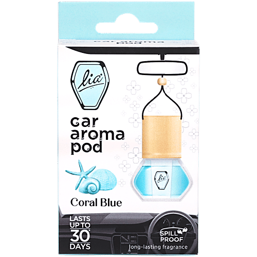 Lia Coral Blue Car Aroma Pod Hanging Air Freshener, 10 ml Lasts up to 30 Days, Spill Proof, Sleek & Compact Pod