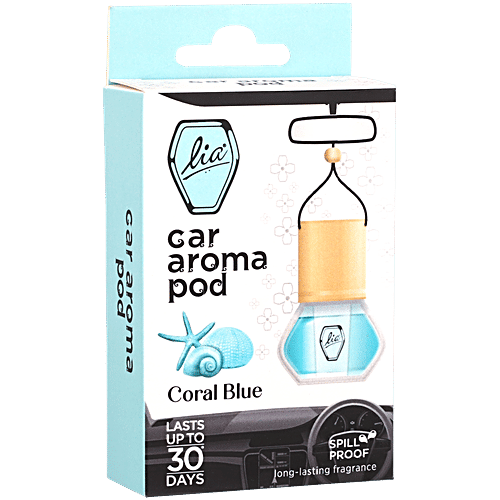 Lia Coral Blue Car Aroma Pod Hanging Air Freshener, 10 ml Lasts up to 30 Days, Spill Proof, Sleek & Compact Pod
