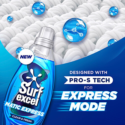 Surf Excel Matic Express Clean & Fresh Liquid Detergent, 830 ml Long-Lasting Fragrance, Leaves No Sticky Residue, Suitable For Active Wear