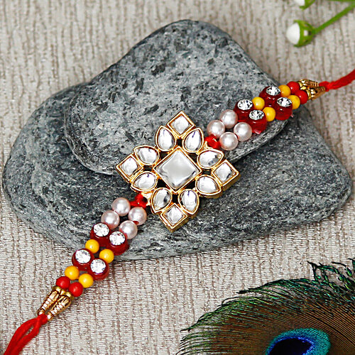 eCraftIndia Designer Stone Work Rakhi With Roli & Chawal, 1 pc