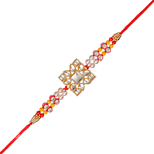 eCraftIndia Designer Stone Work Rakhi With Roli & Chawal, 1 pc