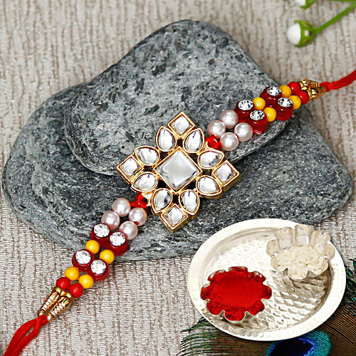 eCraftIndia Designer Stone Work Rakhi With Roli & Chawal, 1 pc