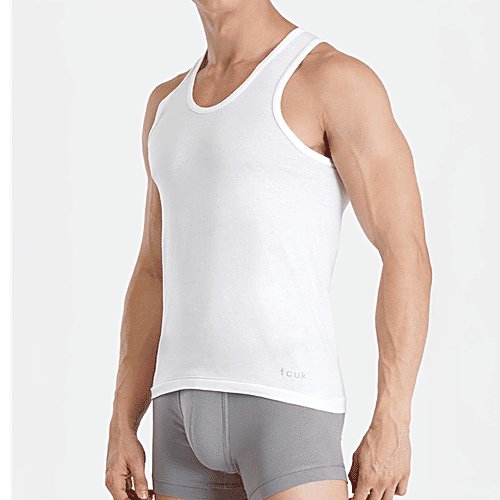 Fcuk Bat-03-WH Baton Men's Sleeveless Vest - White, 3 pcs (Size - M) 100% Ultra-Combed Cotton, Label Free