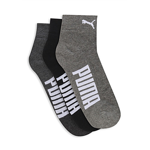 Puma Men's Ankle Length Half Terry 3P Socks - Black, Charcoal Gray, Dark Gray Heather, 3 Pairs (Size - 37/40) Perfect for Everyday Use, For Gym & Workout Sessions, Sleek & Modern Look