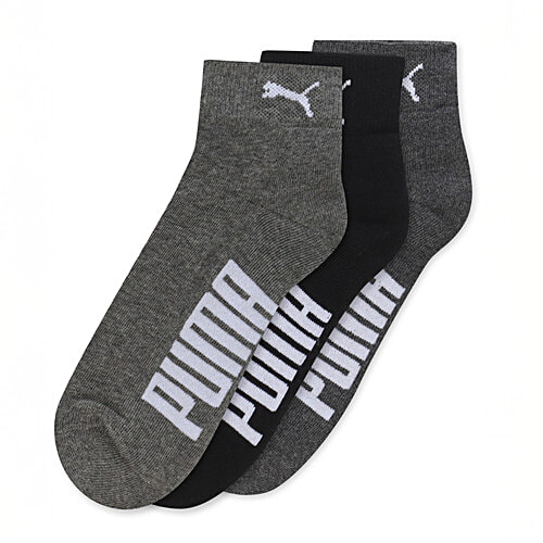 Puma Men's Ankle Length Half Terry 3P Socks - Black, Charcoal Gray, Dark Gray Heather, 3 Pairs (Size - 37/40) Perfect for Everyday Use, For Gym & Workout Sessions, Sleek & Modern Look