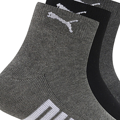Puma Men's Ankle Length Half Terry 3P Socks - Black, Charcoal Gray, Dark Gray Heather, 3 Pairs (Size - 37/40) Perfect for Everyday Use, For Gym & Workout Sessions, Sleek & Modern Look