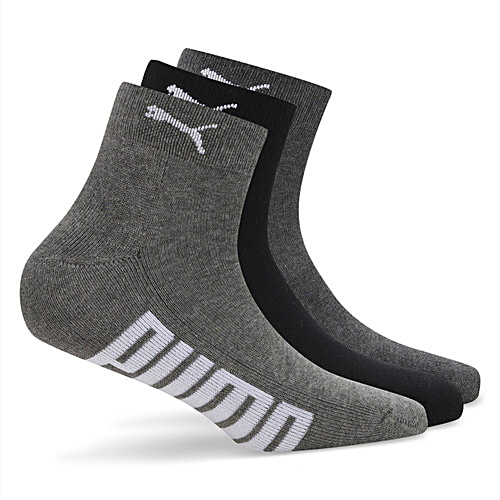 Puma Men's Ankle Length Half Terry 3P Socks - Black, Charcoal Gray, Dark Gray Heather, 3 Pairs (Size - 37/40) Perfect for Everyday Use, For Gym & Workout Sessions, Sleek & Modern Look