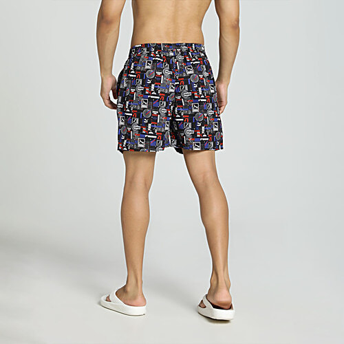 Puma Men's Woven Boxer With Side Pocket - Flat Light Gray, Black, Warm Earth & Royal Sapphire, 1 pc (Size - S) Breathable Cotton, Label-Free Design