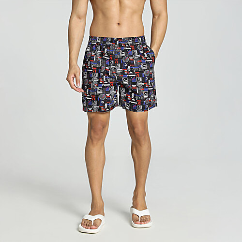 Puma Men's Woven Boxer With Side Pocket - Flat Light Gray, Black, Warm Earth & Royal Sapphire, 1 pc (Size - S) Breathable Cotton, Label-Free Design