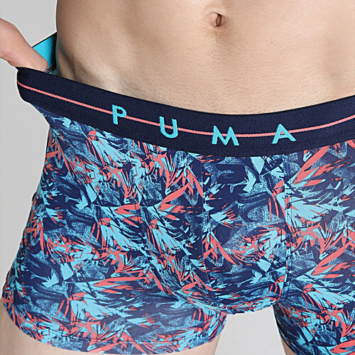 Puma Men's Printed Trunk - Scuba Blue & Georgia Peach, 1 pc (Size - L) Stretchy & Breathable, Elasticated Waistband, Irritation-free