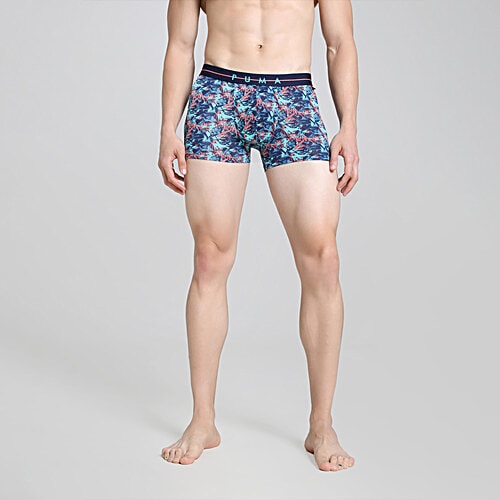 Puma Men's Printed Trunk - Scuba Blue & Georgia Peach, 1 pc (Size - L) Stretchy & Breathable, Elasticated Waistband, Irritation-free