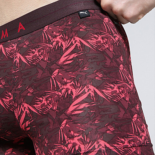 Puma Men's Printed Trunk - Vineyard Wine, Fudge & Urban Red, 1 pc (Size - XL) Stretchy & Breathable, Elasticated Waistband, Irritation-free