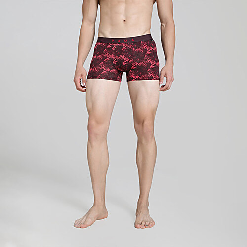 Puma Men's Printed Trunk - Vineyard Wine, Fudge & Urban Red, 1 pc (Size - XL) Stretchy & Breathable, Elasticated Waistband, Irritation-free