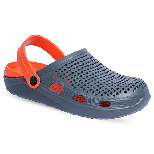 Paragon Men Casual & Comfortable Clogs - Dark Grey Orange, 1 Pair (UK/IND - 9)