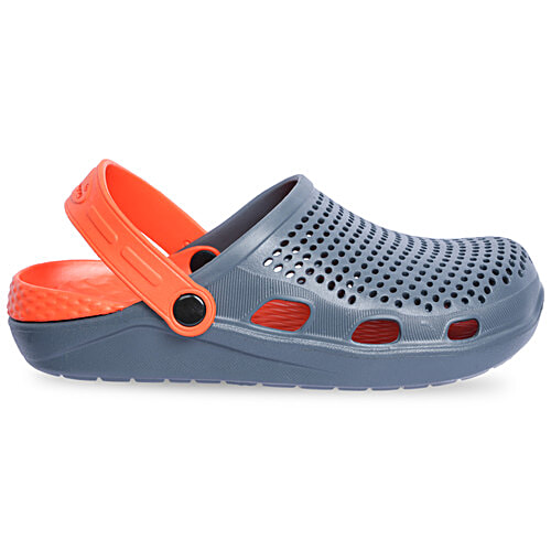 Paragon Men Casual & Comfortable Clogs - Dark Grey Orange, 1 Pair (UK/IND - 9)
