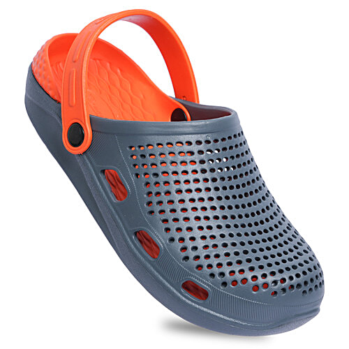 Paragon Men Casual & Comfortable Clogs - Dark Grey Orange, 1 Pair (UK/IND - 9)