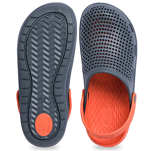 Paragon Men Casual & Comfortable Clogs - Dark Grey Orange, 1 Pair (UK/IND - 9)