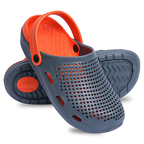 Paragon Men Casual & Comfortable Clogs - Dark Grey Orange, 1 Pair (UK/IND - 9)