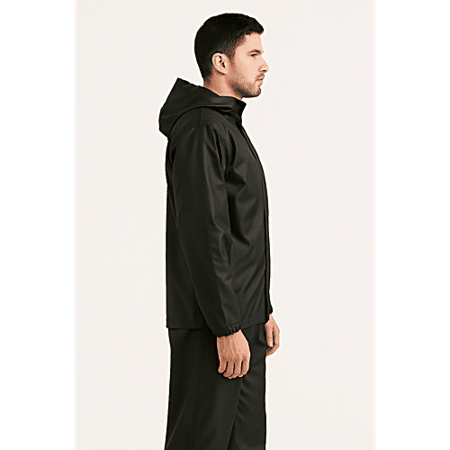 Nona Lifestyle Single Coated Upper & Lower Raincoat With Adjustable Hood & Bag - Black, 1 Set (Size - XL) PU-coated Polyester, Inner Pockets, Ideal for Bikers