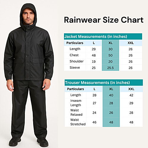 Nona Lifestyle Single Coated Upper & Lower Raincoat With Adjustable Hood & Bag - Black, 1 Set (Size - XL) PU-coated Polyester, Inner Pockets, Ideal for Bikers