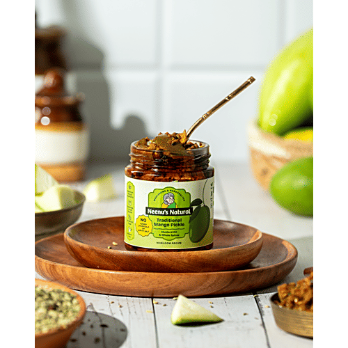 Neenu's Natural Traditional Mango Pickle, 200 g No Chemicals Added, No White Salt, Handmade, No Refined Sugar, Made with Mustard Oil & Whole Spices