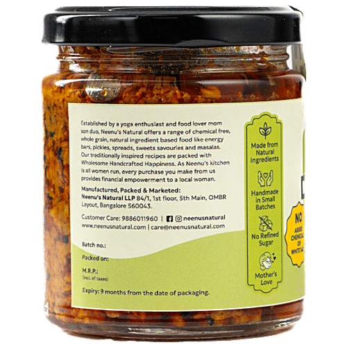 Neenu's Natural Traditional Mango Pickle, 200 g No Chemicals Added, No White Salt, Handmade, No Refined Sugar, Made with Mustard Oil & Whole Spices