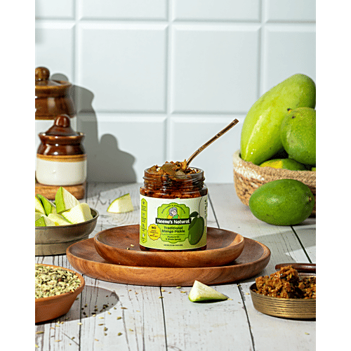 Neenu's Natural Traditional Mango Pickle, 200 g No Chemicals Added, No White Salt, Handmade, No Refined Sugar, Made with Mustard Oil & Whole Spices