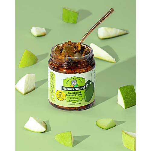 Neenu's Natural Traditional Mango Pickle, 200 g No Chemicals Added, No White Salt, Handmade, No Refined Sugar, Made with Mustard Oil & Whole Spices