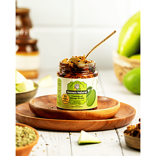 Neenu's Natural Traditional Mango Pickle, 200 g No Chemicals Added, No White Salt, Handmade, No Refined Sugar, Made with Mustard Oil & Whole Spices