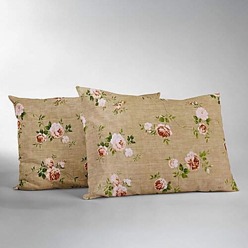 Sarangi Creations King Size Bedsheet With 2 Pillow Covers Cotton 120 TC  - Floral Design, Beige, 1 Set  