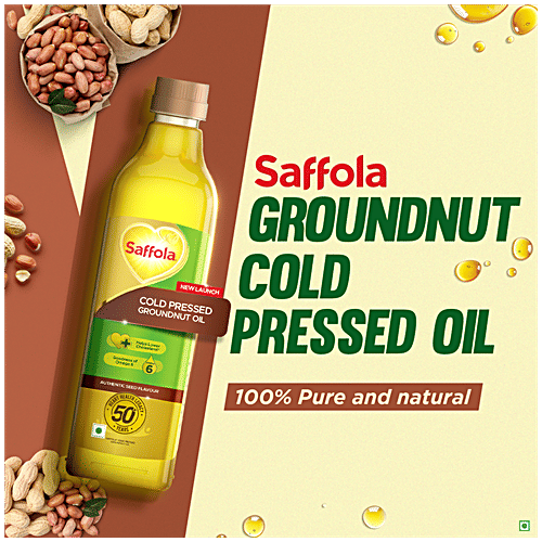 Saffola Cold Pressed Groundnut Oil, 1 L Goodness of Omega 6 & Authentic Seed Flavour