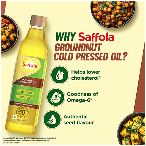Saffola Cold Pressed Groundnut Oil, 1 L Goodness of Omega 6 & Authentic Seed Flavour