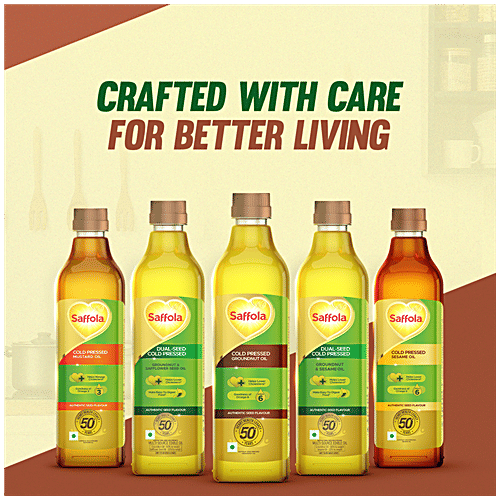Saffola Cold Pressed Groundnut Oil, 1 L Goodness of Omega 6 & Authentic Seed Flavour