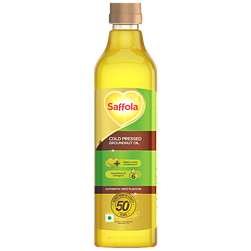 Saffola Cold Pressed Groundnut Oil, 1 L Goodness of Omega 6 & Authentic Seed Flavour