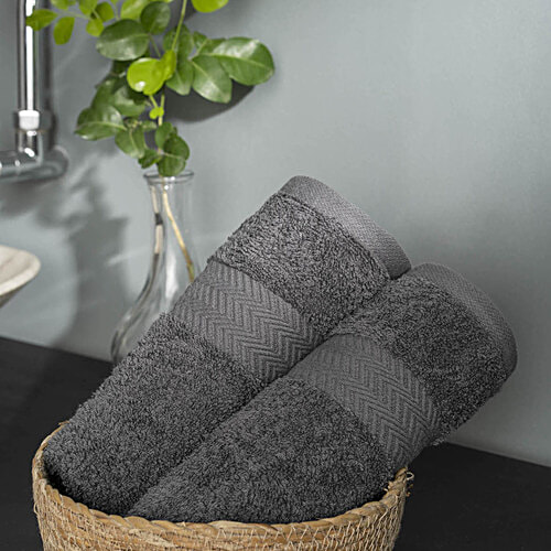 D'Decor Home Hand Towel HomeBrio Collection Gris Cotton Terry - 60 x 40 cm, Grey, 2 pcs Premium Durability, Super Absorbent, Long Lasting Colour, 100% Cotton