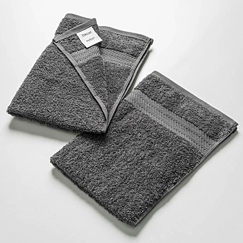 D'Decor Home Hand Towel HomeBrio Collection Gris Cotton Terry - 60 x 40 cm, Grey, 2 pcs Premium Durability, Super Absorbent, Long Lasting Colour, 100% Cotton