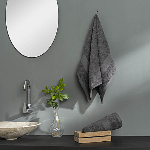 D'Decor Home Hand Towel HomeBrio Collection Gris Cotton Terry - 60 x 40 cm, Grey, 2 pcs Premium Durability, Super Absorbent, Long Lasting Colour, 100% Cotton