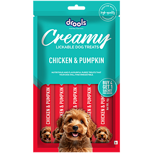 Drools Chicken & Pumpkin Creamy Lickable Dog Treats, 75 g (Buy 4 Get 1 Free) 