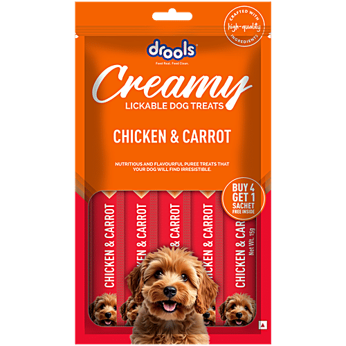Drools Chicken & Carrot Creamy Lickable Dog Treats, 75 g (Buy 4 Get 1 Free)