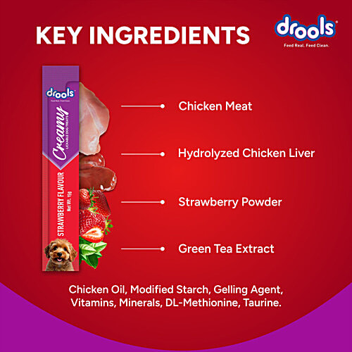 Drools Strawberry Flavour Creamy Lickable Dog Treats, 75 g (Buy 4 Get 1 Free) 
