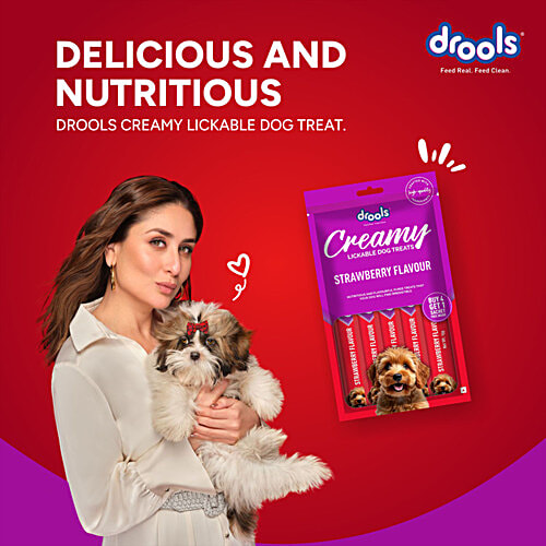 Drools Strawberry Flavour Creamy Lickable Dog Treats, 75 g (Buy 4 Get 1 Free) 