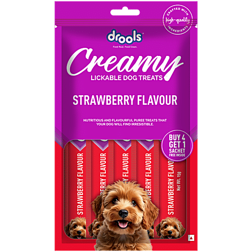 Drools Strawberry Flavour Creamy Lickable Dog Treats, 75 g (Buy 4 Get 1 Free) 