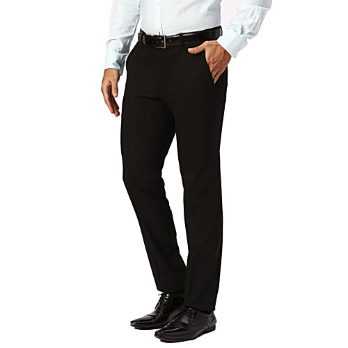 Park Avenue Men's Slim Fit Black Trouser, 1 pc (Size - 34) Polyester Viscose Blend