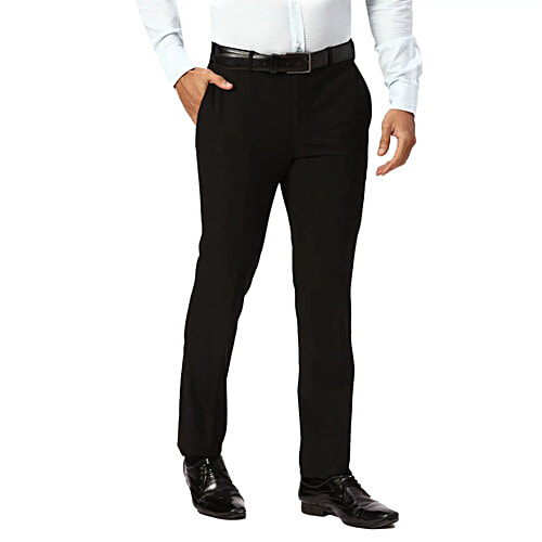 Park Avenue Men's Slim Fit Black Trouser, 1 pc (Size - 34) Polyester Viscose Blend