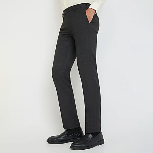 Raymond Men's Grey Contemporary Fit Checks Trouser, 1 pc (Size - 32) Polyester Viscose Blend