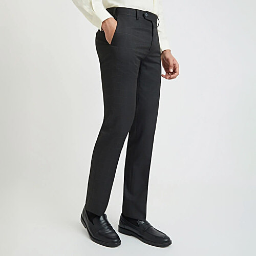 Raymond Men's Grey Contemporary Fit Checks Trouser, 1 pc (Size - 32) Polyester Viscose Blend