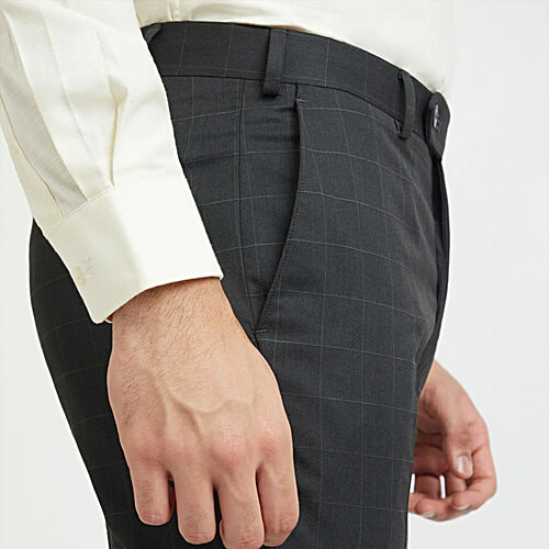 Raymond Men's Grey Contemporary Fit Checks Trouser, 1 pc (Size - 34) Polyester Viscose Blend