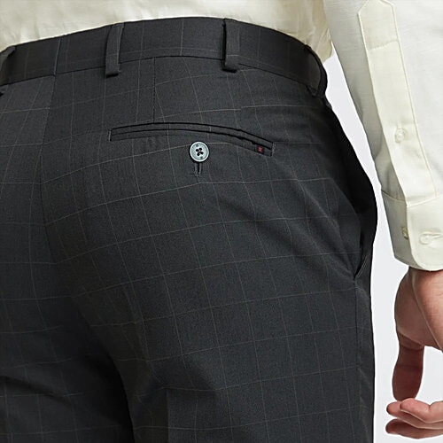 Raymond Men's Grey Contemporary Fit Checks Trouser, 1 pc (Size - 34) Polyester Viscose Blend