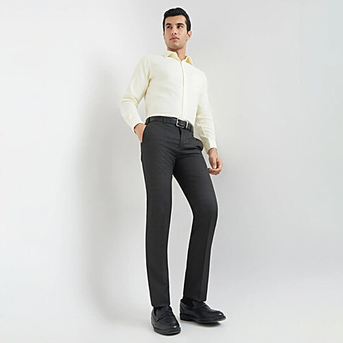 Raymond Men's Grey Contemporary Fit Checks Trouser, 1 pc (Size - 34) Polyester Viscose Blend