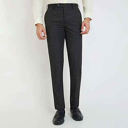 Raymond Men's Grey Contemporary Fit Checks Trouser, 1 pc (Size - 34) Polyester Viscose Blend